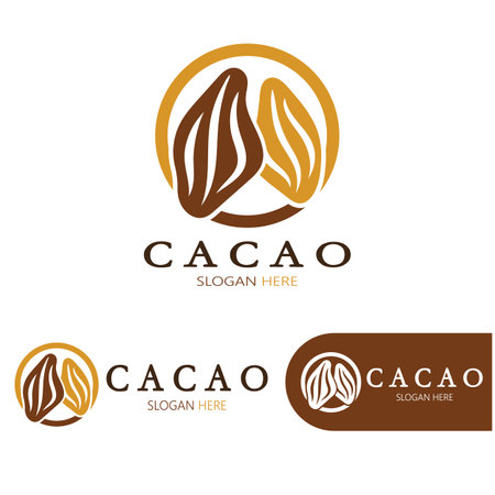 cocoa logo,cocoa bean,cocoa tree,cocoa branches and leaves,chocolate mix on white background,vintage,modern,simple,minimalist icon illustration template design vectorのイラスト素材