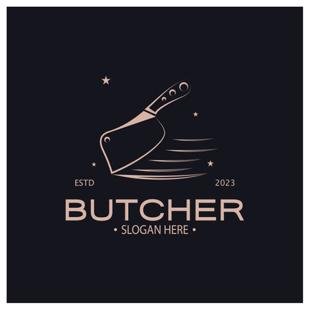 butcher knife vintage logo illustration,chef knife logo template,for business,badges,restaurants,abattoirs,butcher shops,cafes,brands,and knife shops.With modern simple minimalist vector concept.のイラスト素材