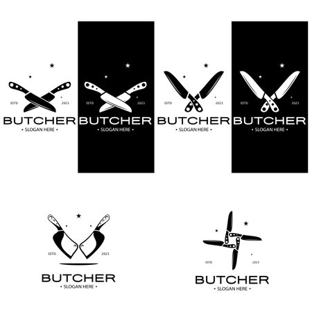butcher knife vintage logo illustration,chef knife logo template,for business,badges,restaurants,abattoirs,butcher shops,cafes,brands,and knife shops.With modern simple minimalist vector concept.のイラスト素材