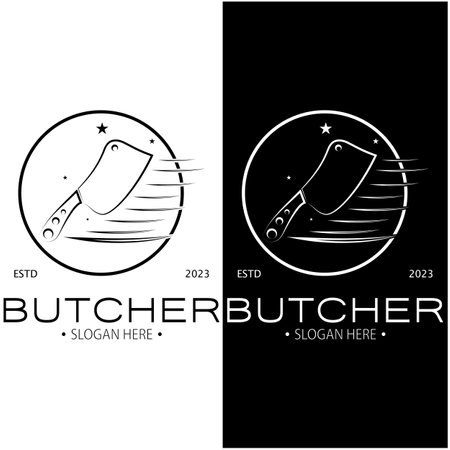 butcher knife vintage logo illustration,chef knife logo template,for business,badges,restaurants,abattoirs,butcher shops,cafes,brands,and knife shops.With modern simple minimalist vector concept.のイラスト素材