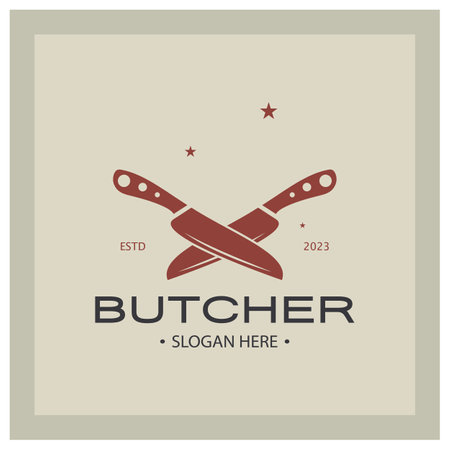 butcher knife vintage logo illustration,chef knife logo template,for business,badges,restaurants,abattoirs,butcher shops,cafes,brands,and knife shops.With modern simple minimalist vector concept.のイラスト素材