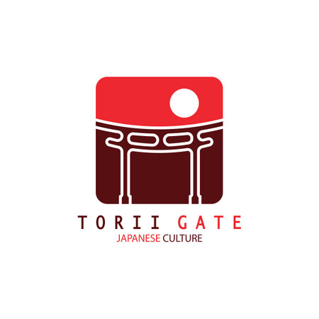 torii gate japanese traditional culture simple logo illustration icon with aesthetic minimalist vector conceptのイラスト素材