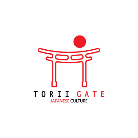 torii gate japanese traditional culture simple logo illustration icon with aesthetic minimalist vector conceptのイラスト素材
