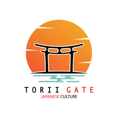 torii gate japanese traditional culture simple logo illustration icon with aesthetic minimalist vector conceptのイラスト素材