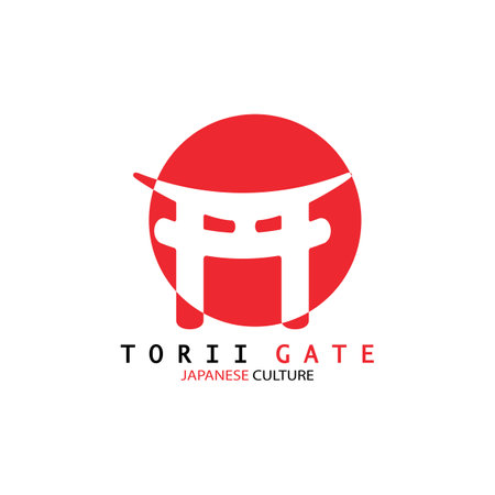 torii gate japanese traditional culture simple logo illustration icon with aesthetic minimalist vector conceptのイラスト素材