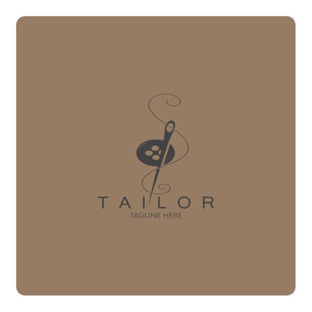 tailor logo icon illustration template combination of buttons for clothes, thread and sewing machine, for clothing product design, convection companies, fashion in vector formのイラスト素材