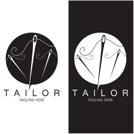tailor logo icon illustration template combination of buttons for clothes, thread and sewing machine, for clothing product design, convection companies, fashion in vector formのイラスト素材