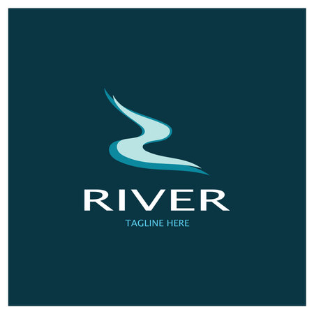 River logo, creeks, riverbanks and streams, with combination of mountains and farmland with vector concept design.のイラスト素材