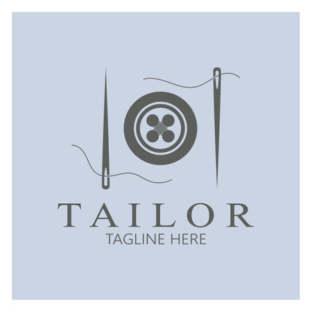 tailor logo icon illustration template combination of buttons for clothes, thread and sewing machine, for clothing product design, convection companies, fashion in vector formのイラスト素材