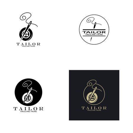tailor logo icon illustration template combination of buttons for clothes, thread and sewing machine, for clothing product design, convection companies, fashion in vector formのイラスト素材