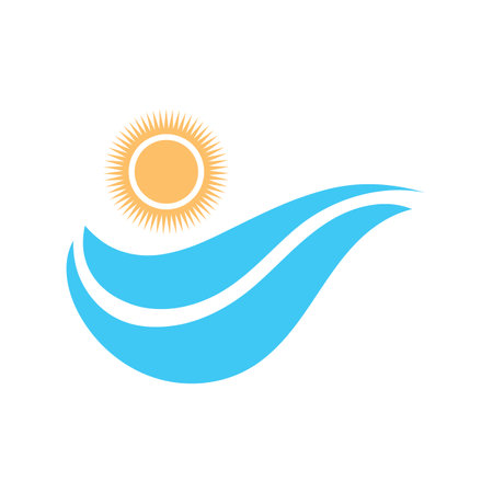 sun and sea waves logo, beach waves, minimalist and simple modern concept with flat colors design template illustration vectorのイラスト素材