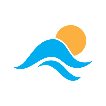 sun and sea waves logo, beach waves, minimalist and simple modern concept with flat colors design template illustration vectorのイラスト素材