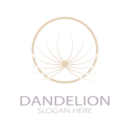 Dandelion flower logo with stem and leaves. Using modern vector concept design symbol icon illustrationのイラスト素材