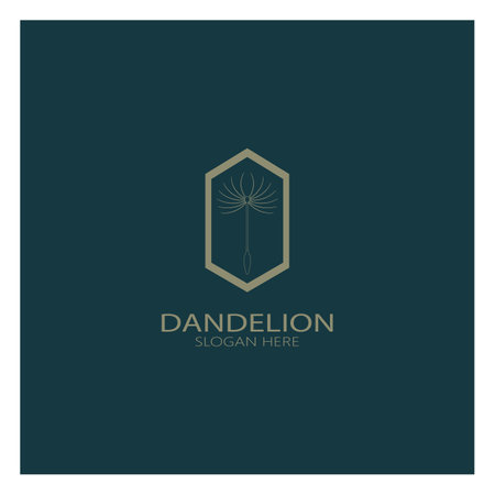Dandelion flower logo with stem and leaves. Using modern vector concept design symbol icon illustrationのイラスト素材