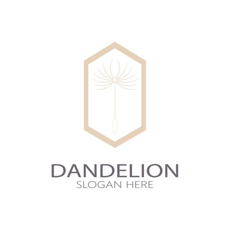 Dandelion flower logo with stem and leaves. Using modern vector concept design symbol icon illustrationのイラスト素材