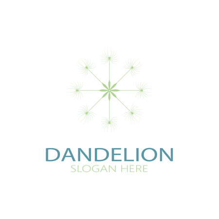 Dandelion flower logo with stem and leaves. Using modern vector concept design symbol icon illustrationのイラスト素材