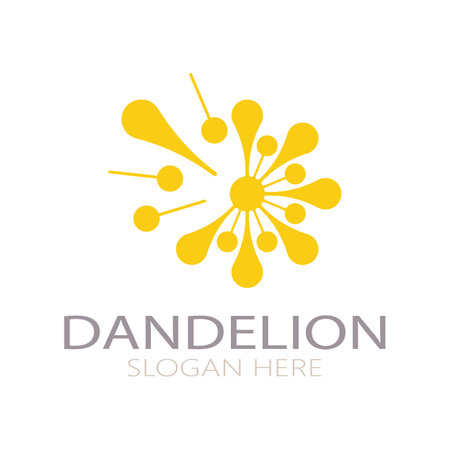 Dandelion flower logo with stem and leaves. Using modern vector concept design symbol icon illustrationのイラスト素材