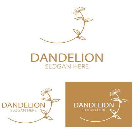 Dandelion flower logo with stem and leaves. Using modern vector concept design symbol icon illustrationのイラスト素材