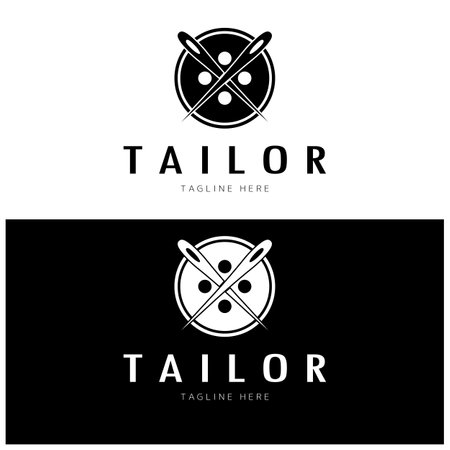 tailor logo icon illustration template combination of buttons for clothes, thread and sewing machine, for clothing product design, convection companies, fashion in vector formのイラスト素材