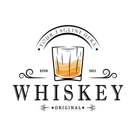 Vintage premium whiskey logo label with glass or beer. for drinks, bars, clubs, cafes, companies.のイラスト素材