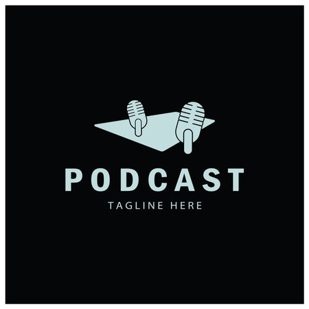 podcast logo with microphone and earphone audio, radio waves. for studio, talk show, chat, information sharing, interview, multimedia and web.のイラスト素材
