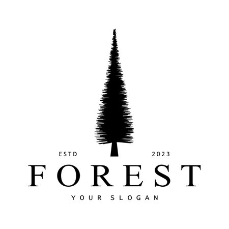 simple pine or fir tree logo,evergreen.for pine forest,adventurers,camping,nature,badges and business.vectorのイラスト素材