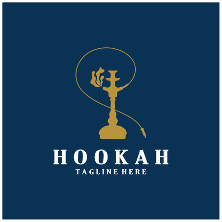 Vintage hookah, shisha or water pipe logo silhouette for club, bar,cafe,vape and shop.のイラスト素材