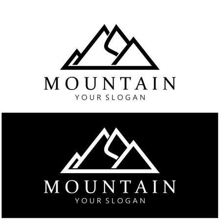 Minimalist mountain and sun logo design in flat colors packed with modern concepts vector illustrationのイラスト素材