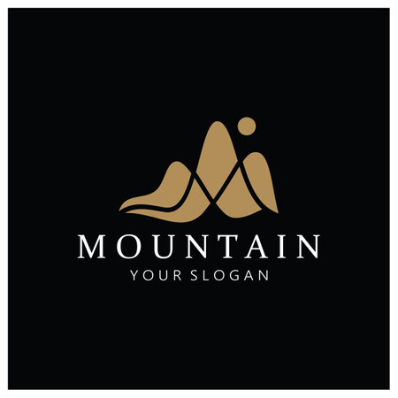 Minimalist mountain and sun logo design in flat colors packed with modern concepts vector illustrationのイラスト素材