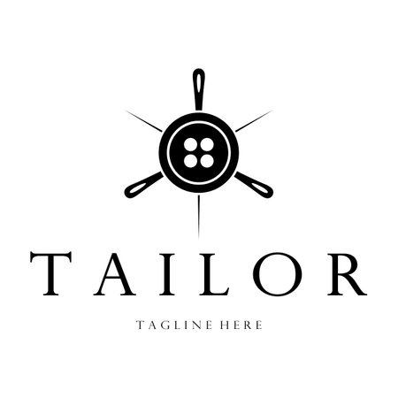 tailor logo icon illustration template combination of buttons for clothes, thread and sewing machine, for clothing product design, convection companies, fashion in vector formのイラスト素材