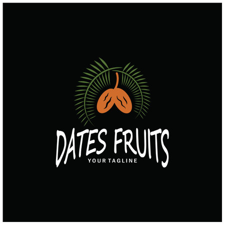 Date palm fruit plant logo design with leaves,seeds and date palm tree isolated background exotic organic plant.のイラスト素材