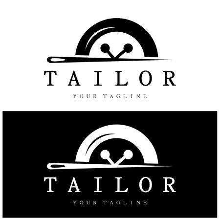 tailor logo icon illustration template combination of buttons for clothes, thread and sewing machine, for clothing product design, convection companies, fashion in vector formのイラスト素材