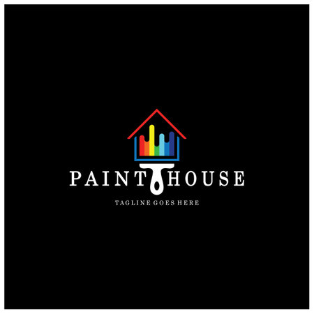logo icon illustration house paint with a blend of brushes and rollers for house wall paint design, minimalist house, painting, interior, building, property business, wallpaper, vector conceptのイラスト素材