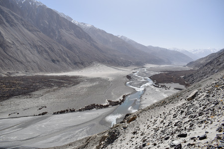 River Shyok in the Nubra Valley in early spring, Jammu and Kashmir, Indiaの写真素材