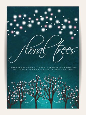 Beautiful blooming trees, decorated with glowing heartsのイラスト素材