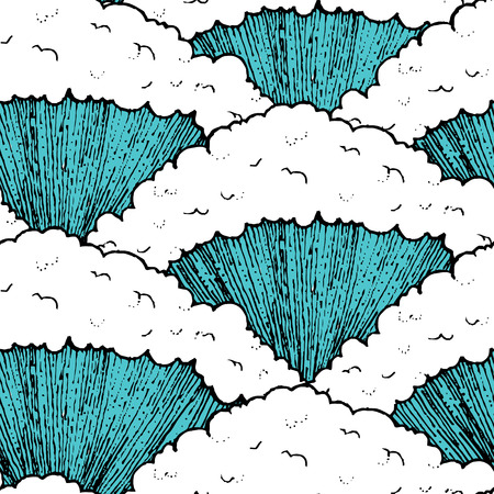 hand drawn sea waves seamless pattern. cute cartoon styleのイラスト素材