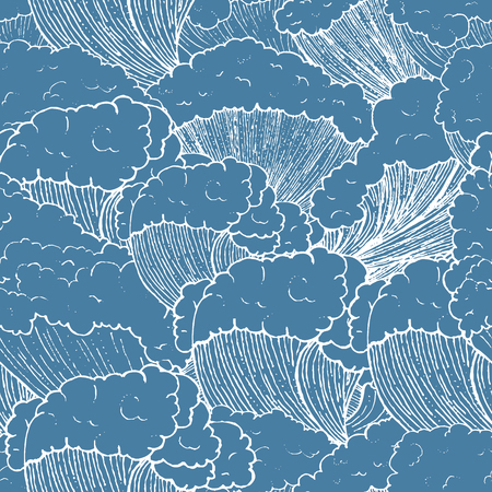 hand drawn sea waves seamless pattern. cute cartoon styleのイラスト素材