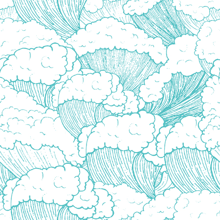 hand drawn sea waves seamless pattern. cute cartoon styleのイラスト素材