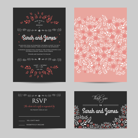 wedding floral set with invitation and rsvp cardsのイラスト素材