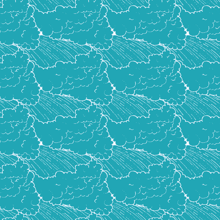 hand drawn sea waves seamless pattern. cute cartoon styleのイラスト素材
