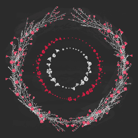 Vector floral wreath with hand drawn branch of flaxのイラスト素材