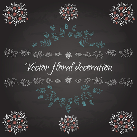 Hand drawn floral decorative elements on the chalkboardのイラスト素材