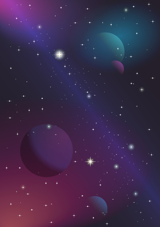 Cosmic background. Poster template with planets and glowing stars.のイラスト素材