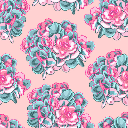 Beautiful succulents decoration design. Floral seamless pattern. Botanical illustration.のイラスト素材