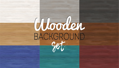 Set of wooden backgrounds. Wood table texture. Vector plank board template. Different colors.のイラスト素材