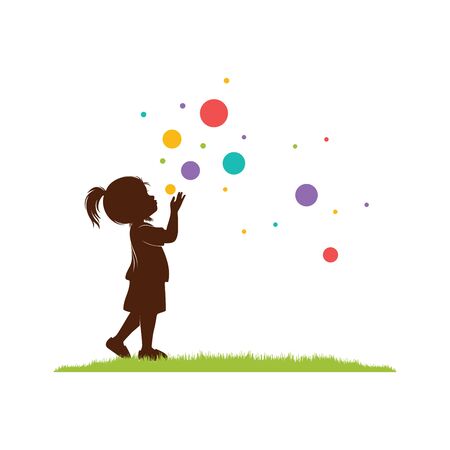 little girl blew bubbleのイラスト素材