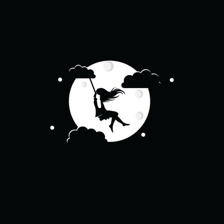 girl swing in the moonのイラスト素材