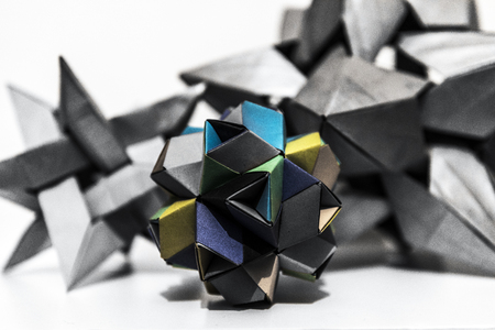 Multicolored origami paper polyhedronの写真素材