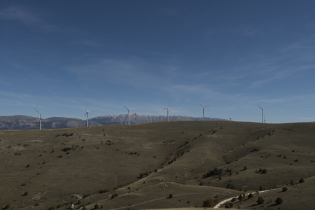 mountain wind turbinesの写真素材
