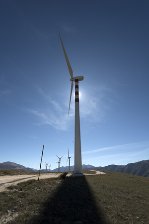 mountain wind turbinesの写真素材